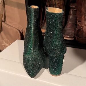 Betsey Johnson Sparkling Green Heeled Boots
